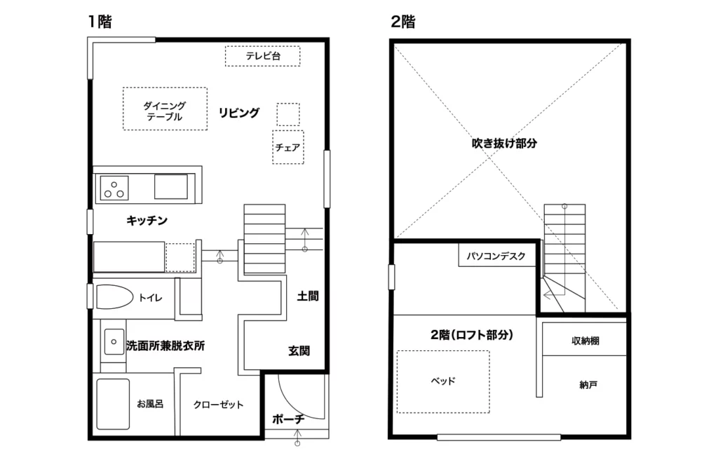 一人暮らしの戸建て住宅の間取り